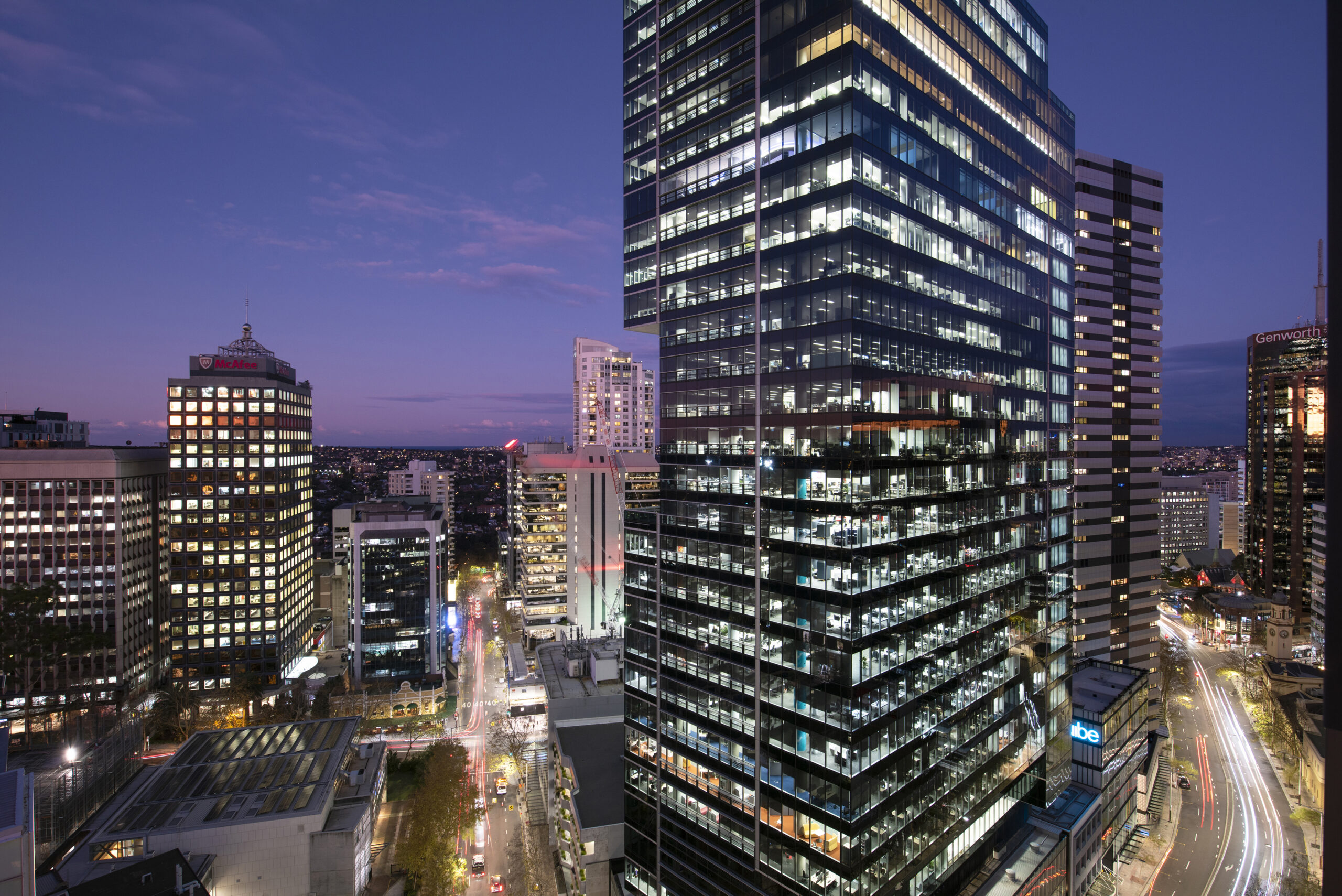 Elevation — city skyline at dusk